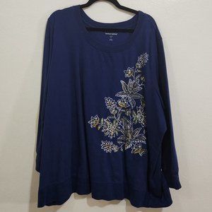 Woman Within Plus Size Embroidered Navy Blue Sweater Floral Size 4X